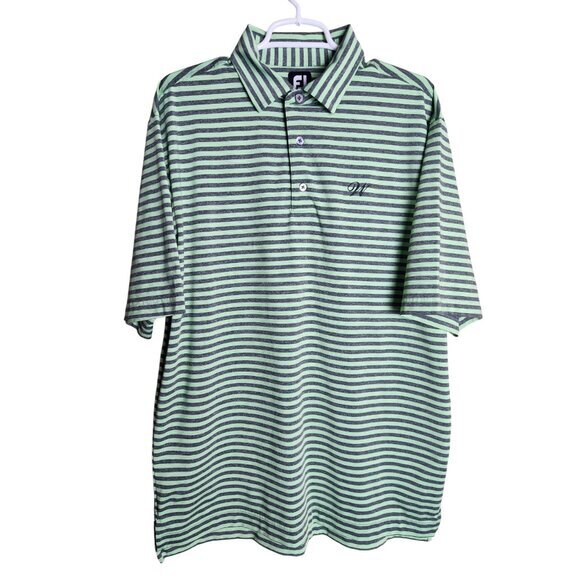 FootJoy FJ Men L Green Black Striped Short Sleeve Activewear‎ Polo Golf - Picture 1 of 5